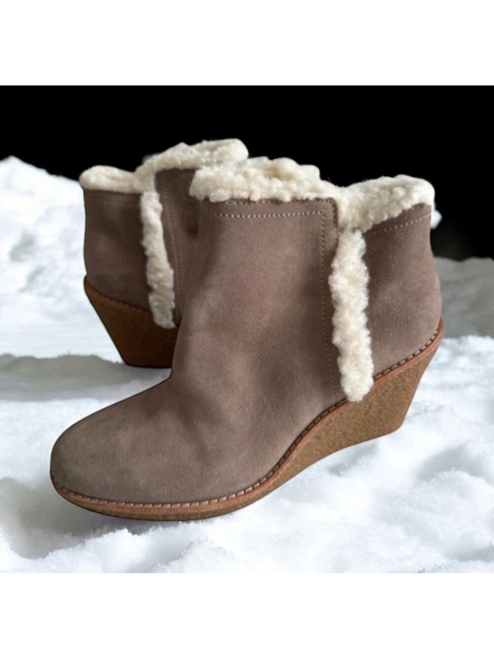 COLE HAAN Tan Beige Suede Wedge Ankle Booties Boots Size 6.5